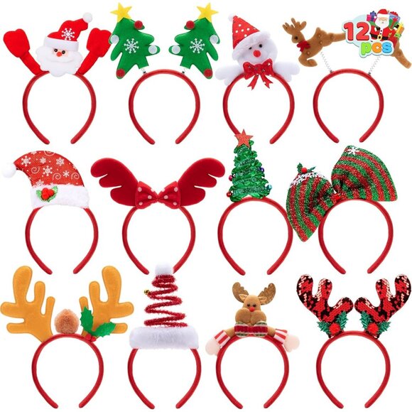 12-Pack Christmas Headbands Assorted Designs for Women, Men & Kids Party Hats - Picture 1 of 9